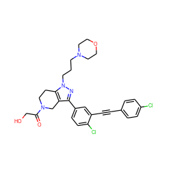 O=C(CO)N1CCc2c(c(-c3ccc(Cl)c(C#Cc4ccc(Cl)cc4)c3)nn2CCCN2CCOCC2)C1 ZINC000039300629