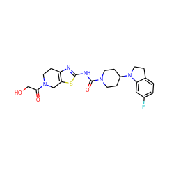 O=C(CO)N1CCc2nc(NC(=O)N3CCC(N4CCc5ccc(F)cc54)CC3)sc2C1 ZINC000103241443