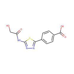 O=C(CO)Nc1nnc(-c2ccc(C(=O)O)cc2)s1 ZINC000084741902