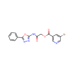 O=C(COC(=O)c1cncc(Br)c1)Nc1nnc(-c2ccccc2)o1 ZINC000006916597