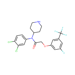 O=C(COc1cc(F)cc(C(F)(F)F)c1)N(c1ccc(Cl)c(Cl)c1)C1CCNCC1 ZINC000013437317