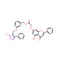 O=C(COc1cc(O)c2c(=O)cc(-c3ccccc3)oc2c1)OCc1cccc(OCc2c(-c3ccccc3)no[n+]2[O-])c1 ZINC000066074146