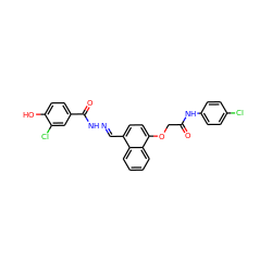 O=C(COc1ccc(/C=N/NC(=O)c2ccc(O)c(Cl)c2)c2ccccc12)Nc1ccc(Cl)cc1 ZINC000013492715