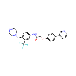 O=C(COc1ccc(-c2cccnc2)cc1)Nc1ccc(CN2CCNCC2)c(C(F)(F)F)c1 ZINC000148083238