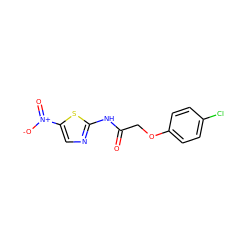 O=C(COc1ccc(Cl)cc1)Nc1ncc([N+](=O)[O-])s1 ZINC000004422866