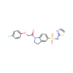 O=C(COc1ccc(F)cc1)N1CCc2cc(S(=O)(=O)Nc3nccs3)ccc21 ZINC000034805691