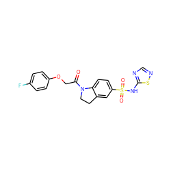 O=C(COc1ccc(F)cc1)N1CCc2cc(S(=O)(=O)Nc3ncns3)ccc21 ZINC000202354911