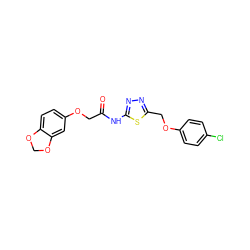 O=C(COc1ccc2c(c1)OCO2)Nc1nnc(COc2ccc(Cl)cc2)s1 ZINC000009191229