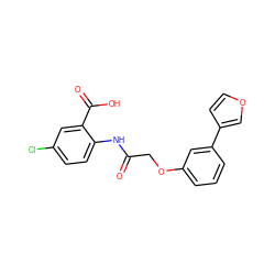 O=C(COc1cccc(-c2ccoc2)c1)Nc1ccc(Cl)cc1C(=O)O ZINC000113791364