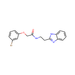 O=C(COc1cccc(Br)c1)NCCc1nc2ccccc2[nH]1 ZINC000005615199