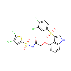 O=C(COc1cccc2[nH]cc(S(=O)(=O)c3ccc(Cl)c(Cl)c3)c12)NS(=O)(=O)c1cc(Cl)c(Cl)s1 ZINC000049872056