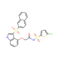 O=C(COc1cccc2[nH]cc(S(=O)(=O)c3ccc4ccccc4c3)c12)NS(=O)(=O)c1ccc(Cl)s1 ZINC000049867520