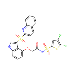 O=C(COc1cccc2[nH]cc(S(=O)(=O)c3ccc4ccccc4n3)c12)NS(=O)(=O)c1cc(Cl)c(Cl)s1 ZINC000042887383