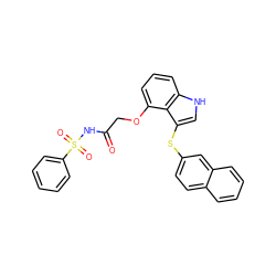 O=C(COc1cccc2[nH]cc(Sc3ccc4ccccc4c3)c12)NS(=O)(=O)c1ccccc1 ZINC000040872734