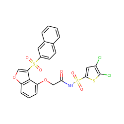 O=C(COc1cccc2occ(S(=O)(=O)c3ccc4ccccc4c3)c12)NS(=O)(=O)c1cc(Cl)c(Cl)s1 ZINC000049679826