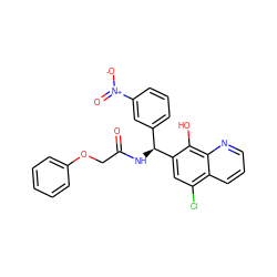 O=C(COc1ccccc1)N[C@@H](c1cccc([N+](=O)[O-])c1)c1cc(Cl)c2cccnc2c1O ZINC000040933723