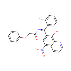 O=C(COc1ccccc1)N[C@@H](c1ccccc1Cl)c1cc([N+](=O)[O-])c2cccnc2c1O ZINC000040404281