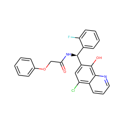 O=C(COc1ccccc1)N[C@@H](c1ccccc1F)c1cc(Cl)c2cccnc2c1O ZINC000040933285