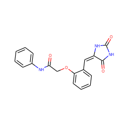 O=C(COc1ccccc1/C=C1/NC(=O)NC1=O)Nc1ccccc1 ZINC000000316575