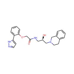 O=C(COc1ccccc1-c1ccn[nH]1)NC[C@@H](O)CN1CCc2ccccc2C1 ZINC000218910500