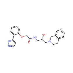 O=C(COc1ccccc1-c1ccn[nH]1)NC[C@H](O)CN1CCc2ccccc2C1 ZINC000218910424