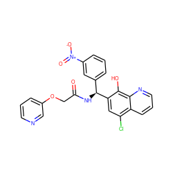 O=C(COc1cccnc1)N[C@@H](c1cccc([N+](=O)[O-])c1)c1cc(Cl)c2cccnc2c1O ZINC000040411783