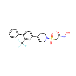 O=C(CS(=O)(=O)N1CC=C(c2ccc(-c3ccccc3)c(C(F)(F)F)c2)CC1)NO ZINC000028970111