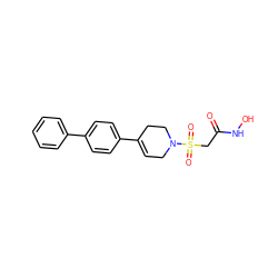 O=C(CS(=O)(=O)N1CC=C(c2ccc(-c3ccccc3)cc2)CC1)NO ZINC000028970071