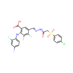 O=C(CS(=O)(=O)c1ccc(Cl)cc1)N/N=C/c1cc(C(=O)O)c(Nc2ccc(I)cc2F)c(F)c1F ZINC000049867789