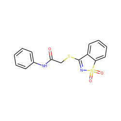 O=C(CSC1=NS(=O)(=O)c2ccccc21)Nc1ccccc1 ZINC000004958835