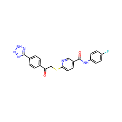 O=C(CSc1ccc(C(=O)Nc2ccc(F)cc2)cn1)c1ccc(-c2nn[nH]n2)cc1 ZINC000202740114