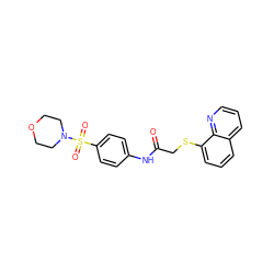 O=C(CSc1cccc2cccnc12)Nc1ccc(S(=O)(=O)N2CCOCC2)cc1 ZINC000009403200