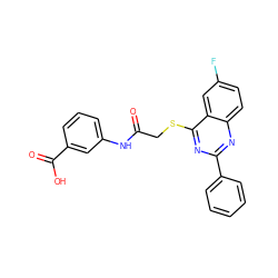 O=C(CSc1nc(-c2ccccc2)nc2ccc(F)cc12)Nc1cccc(C(=O)O)c1 ZINC000012491696