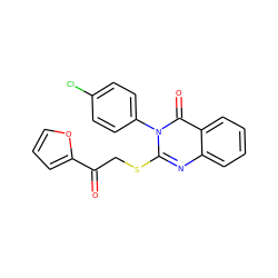 O=C(CSc1nc2ccccc2c(=O)n1-c1ccc(Cl)cc1)c1ccco1 ZINC000003277962