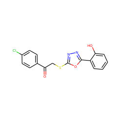 O=C(CSc1nnc(-c2ccccc2O)o1)c1ccc(Cl)cc1 ZINC000000411881