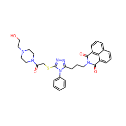 O=C(CSc1nnc(CCCN2C(=O)c3cccc4cccc(c34)C2=O)n1-c1ccccc1)N1CCN(CCO)CC1 ZINC000038154860