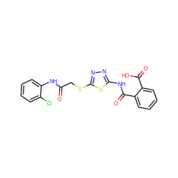 O=C(CSc1nnc(NC(=O)c2ccccc2C(=O)O)s1)Nc1ccccc1Cl ZINC000002994152