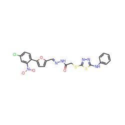 O=C(CSc1nnc(Nc2ccccc2)s1)N/N=C/c1ccc(-c2ccc(Cl)cc2[N+](=O)[O-])o1 ZINC001772626825