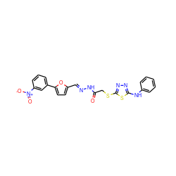 O=C(CSc1nnc(Nc2ccccc2)s1)N/N=C/c1ccc(-c2cccc([N+](=O)[O-])c2)o1 ZINC001772644329