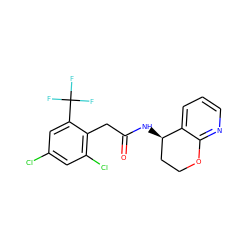 O=C(Cc1c(Cl)cc(Cl)cc1C(F)(F)F)N[C@@H]1CCOc2ncccc21 ZINC000146654777