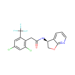 O=C(Cc1c(Cl)cc(Cl)cc1C(F)(F)F)N[C@@H]1COc2ncccc21 ZINC000146486073