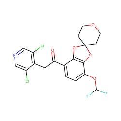 O=C(Cc1c(Cl)cncc1Cl)c1ccc(OC(F)F)c2c1OC1(CCOCC1)O2 ZINC000198976292