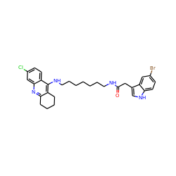 O=C(Cc1c[nH]c2ccc(Br)cc12)NCCCCCCCNc1c2c(nc3cc(Cl)ccc13)CCCC2 ZINC000014946307