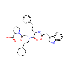 O=C(Cc1c[nH]c2ccccc12)N[C@@H](CCc1ccccc1)C(=O)N(CCC1CCCCC1)CC(=O)N1CCC[C@H]1C(=O)O ZINC000026743804