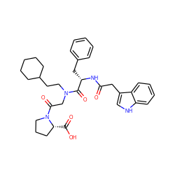 O=C(Cc1c[nH]c2ccccc12)N[C@@H](Cc1ccccc1)C(=O)N(CCC1CCCCC1)CC(=O)N1CCC[C@H]1C(=O)O ZINC000026750831