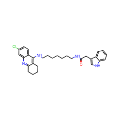 O=C(Cc1c[nH]c2ccccc12)NCCCCCCCNc1c2c(nc3cc(Cl)ccc13)CCCC2 ZINC000013675670