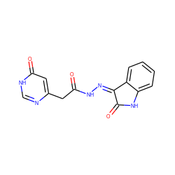 O=C(Cc1cc(=O)[nH]cn1)N/N=C1\C(=O)Nc2ccccc21 ZINC000072180168