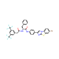 O=C(Cc1cc(C(F)(F)F)cc(C(F)(F)F)c1)N[C@@H](Cc1ccccc1)C(=O)Nc1ccc(-c2cn3c(n2)sc2cc(Br)ccc23)cc1 ZINC000095549785