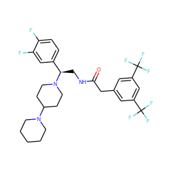 O=C(Cc1cc(C(F)(F)F)cc(C(F)(F)F)c1)NC[C@H](c1ccc(F)c(F)c1)N1CCC(N2CCCCC2)CC1 ZINC000036323969