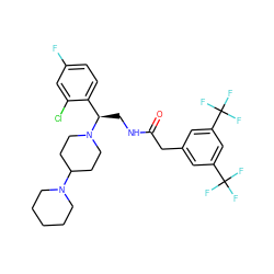 O=C(Cc1cc(C(F)(F)F)cc(C(F)(F)F)c1)NC[C@H](c1ccc(F)cc1Cl)N1CCC(N2CCCCC2)CC1 ZINC000027518246